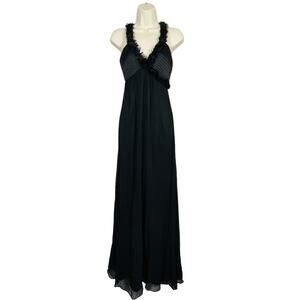BCBG Paris Gauzy Maxi Dress Formal Event Halter Top Sleeveless Flowy Black - S